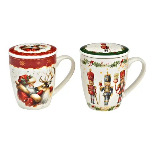 13cm Christmas Tea Mug With Strainer - Assorted Designs image
