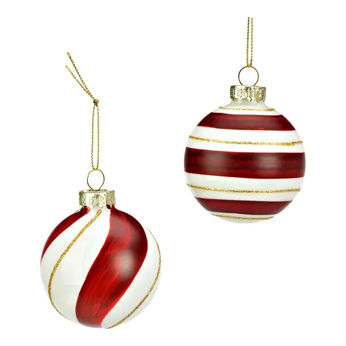6cm Red & White Glass Bauble Hanging Decoration- Assorted Designs image