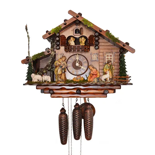 Christmas Nativity Scene 8 Day Mechanical Chalet Cuckoo Clock 38cm By SCHWER image