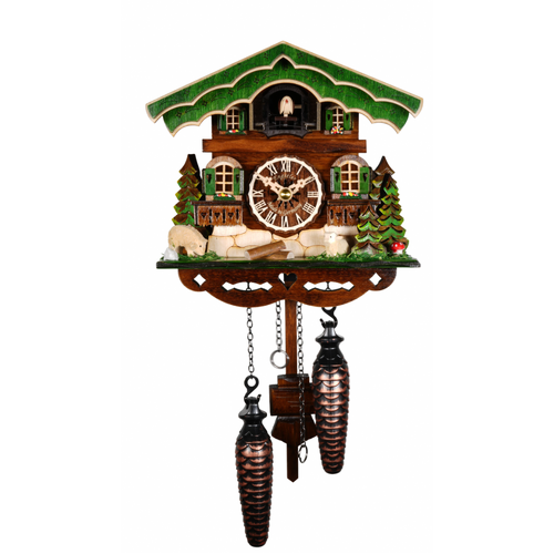 Sheep Battery Chalet Cuckoo Clock With Green Roof 18.5cm By ENGSTLER image