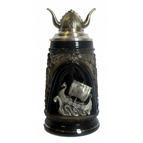 Viking Grotto Beer Stein With Viking Helmet Lid 0.5L By KING image