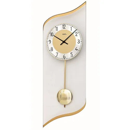 55cm Gold & Curved Glass Pendulum Wall Clock With Westminster Chime By AMS image