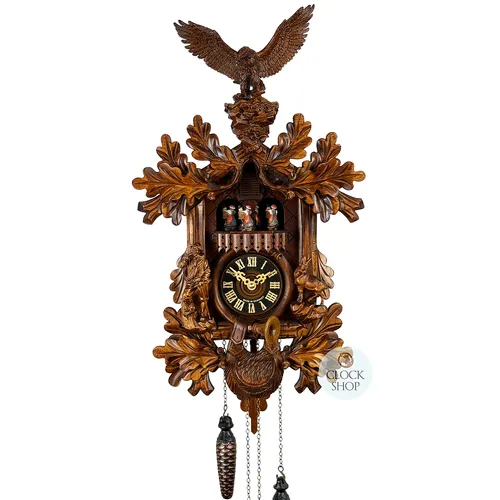 Hunter, Ibex & Eagle Battery Carved Cuckoo Clock With Dancers 53cm By HÖNES image