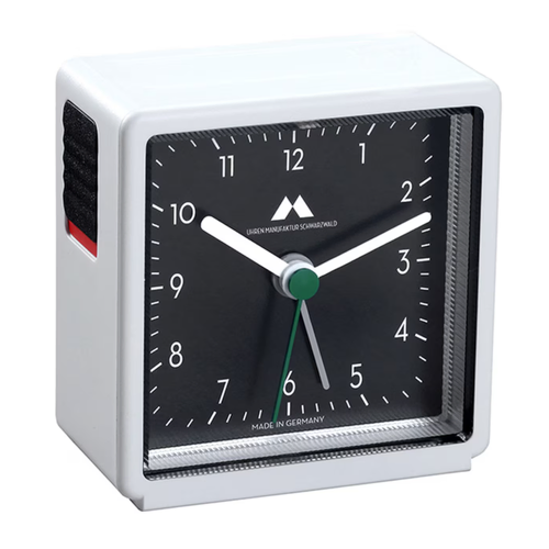 6.4cm Silent Analogue Alarm Clock With White Case & Black Dial By UTS image
