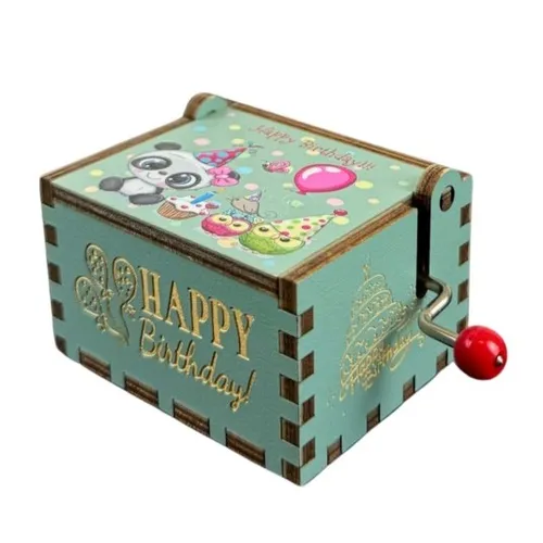 Blue Wooden Hand Crank Music Box- Happy Birthday (Case Only) image