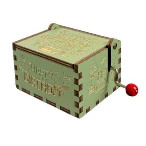 Green Wooden Hand Crank Music Box- Happy Birthday (Case Only) image