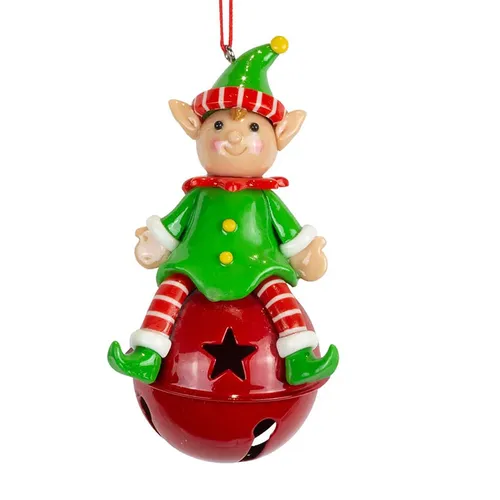 10cm Christmas Bell Elf Figurine Hanging Decoration- Light Green Hat