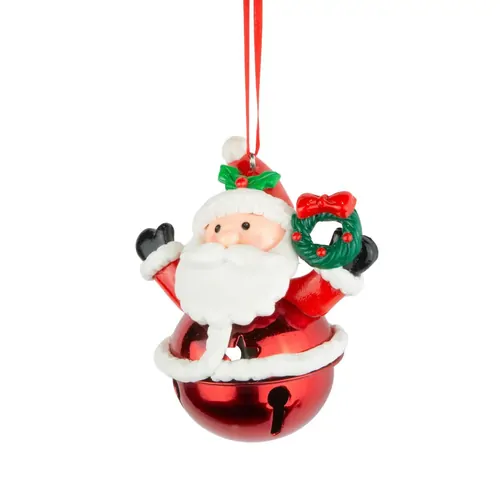 9cm Christmas Figurine On Coloured Bell- Santa