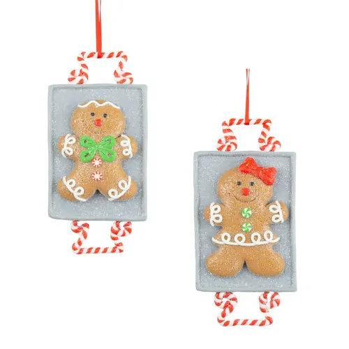 12cm Gingerbread Man On Tray Hanging Decoration- Assorted Designs image