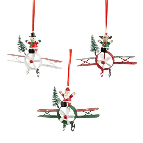 14cm Metal Biplane Hanging Decoration- Assorted Designs image