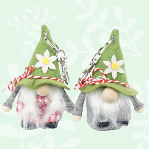 10cm Alpine Gnome With Edelweiss Hat On Keychain - Boy