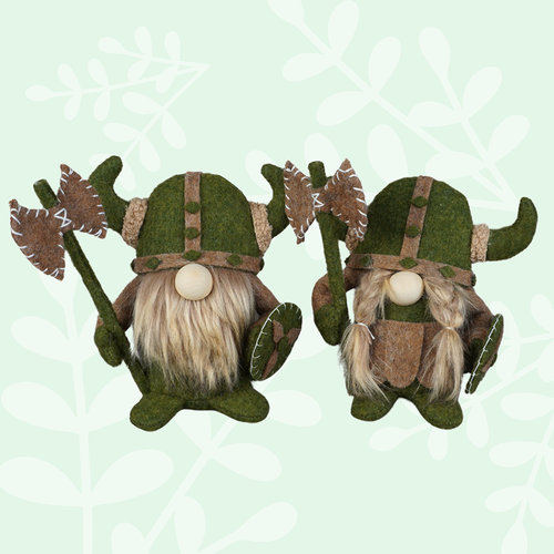 17cm Felt Viking Gnome In Green Warrior Helmet | Boy