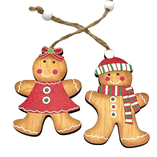 9cm Wooden Gingerbread Hanging Decoration- Assorted Designs image