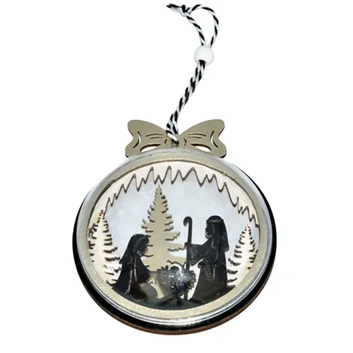 11cm Wooden Nativity Hanging Decoration image