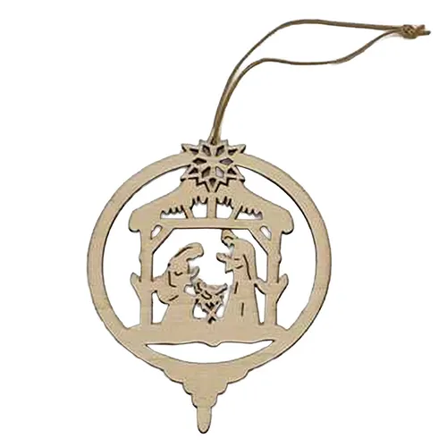10cm Wooden Nativity Hanging Decoration image