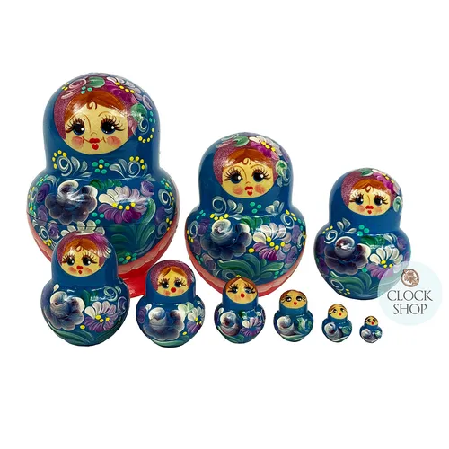 Floral Russian Dolls- Blue & Pink Flowers 15cm (Set Of 10) image