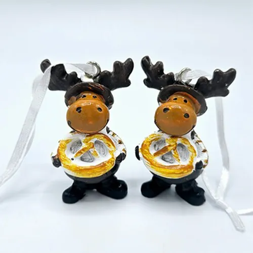 6cm Reindeer Holding Pretzel Hanging Decoration- Assorted Designs image