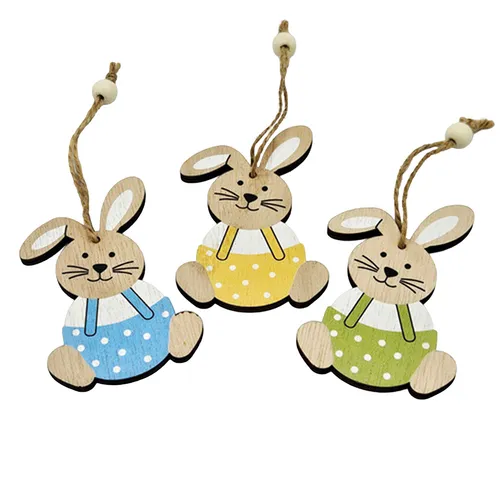 8.5cm Wooden Rabbit Hanging Decoration- Assorted Designs image