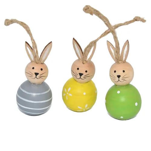 6.5cm Wooden Rabbit Hanging Decoration- Assorted Designs image