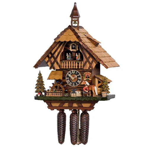 Farrier & Water Wheel 8 Day Mechanical Chalet Cuckoo Clock With Dancers 50cm By HÖNES image