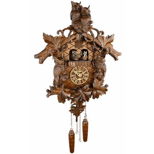 Owls Battery Carved Cuckoo Clock With Dancers By TRENKLE image