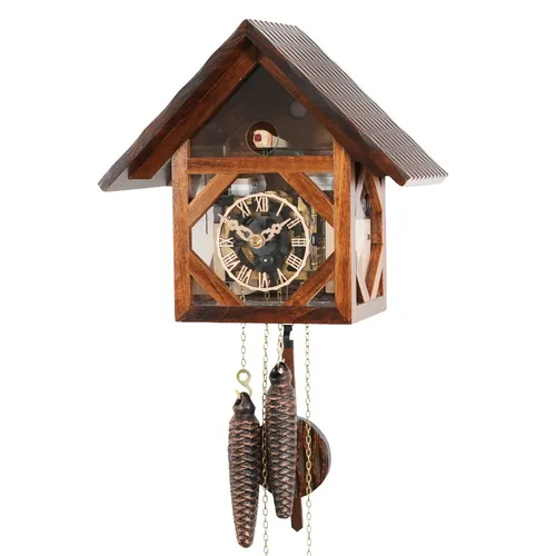 Wooden House With Plexi Glass 1 Day Mechanical Chalet Cuckoo Clock 23cm By ENGSTLER image