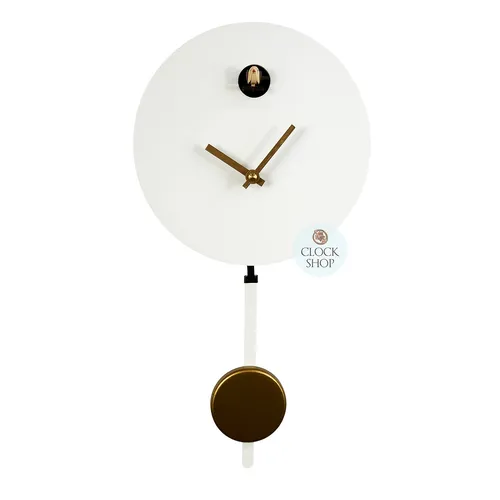White Round Modern Battery Cuckoo Clock 19cm By ENGSTLER (Hairline Crack) image