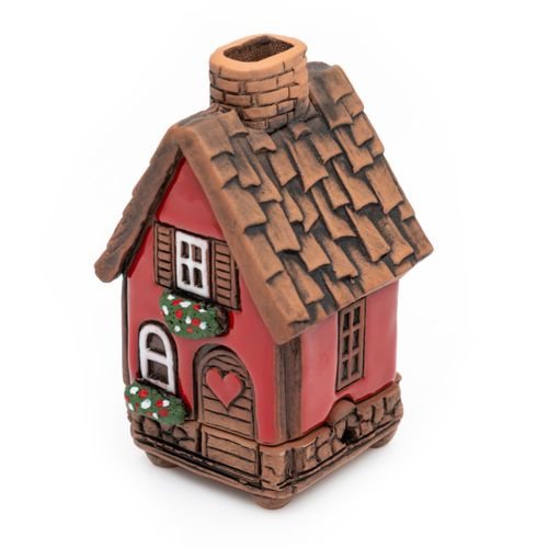 8.5cm Red Ceramic House With Heart German Incense Burner image