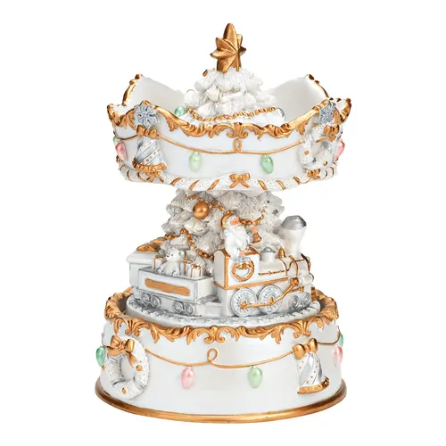 16cm White & Gold Christmas Carousel Music Box image