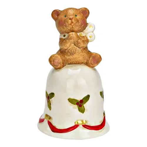 14cm Porcelain Bear On Christmas Bell image