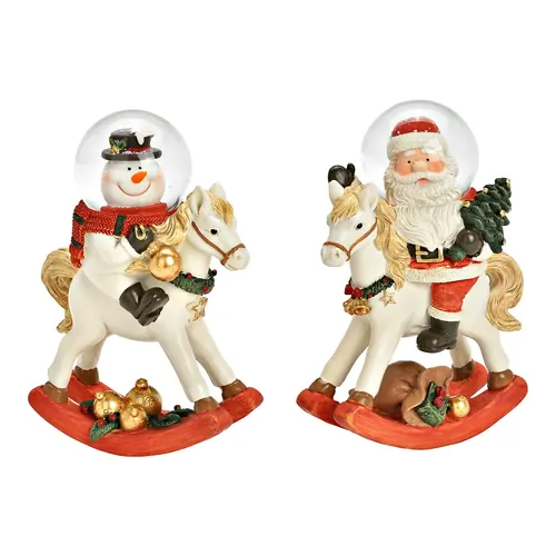 13cm Snow Globe With Santa Or Snowman On Rocking Horse- Assorted Designs image
