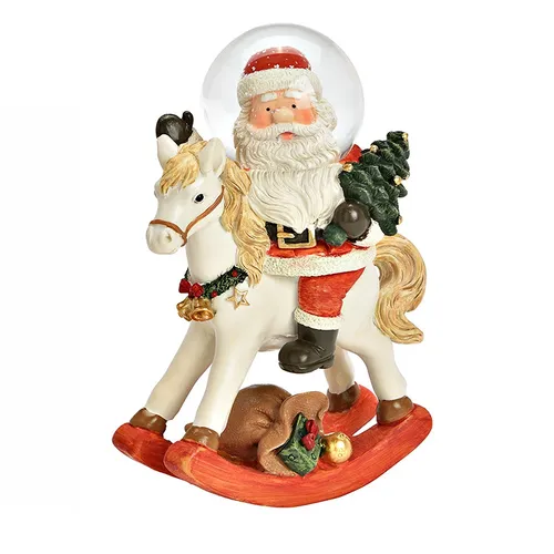 13cm Snow Globe With Santa On Rocking Horse
