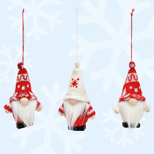 9cm Red & White Fabric Christmas Gnome Hanging Decoration- Assorted Designs image