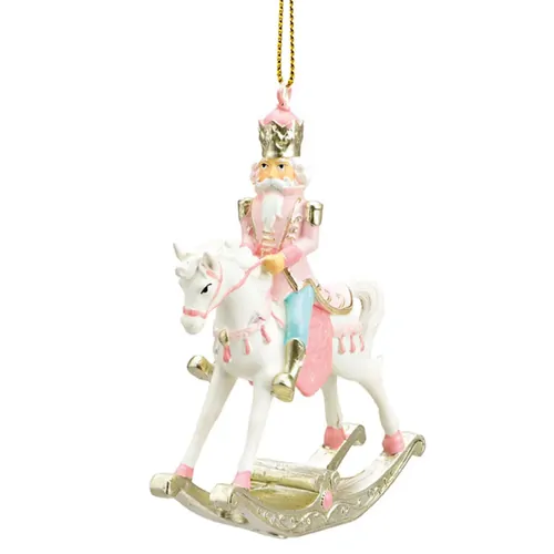 10cm Pink Nutcracker On Rocking Horse Hanging Decoration image