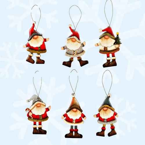 10cm Wooden Santa Gnome Hanging Decoration- Assorted Designs image