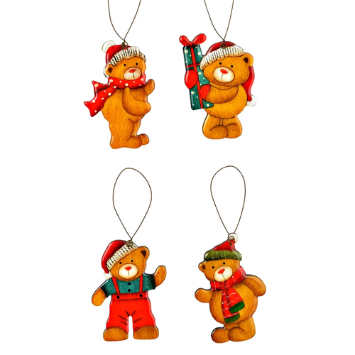 8cm Wooden Christmas Bear Hanging Decoration- Assorted Designs image