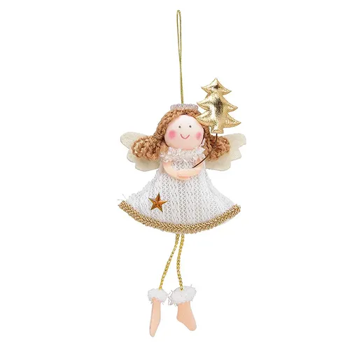 15cm Fabric Christmas Angel Hanging Decoration- Holding Tree