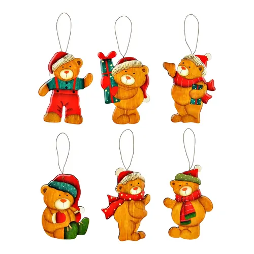 11cm Wooden Christmas Bear Hanging Decoration- Assorted Designs image