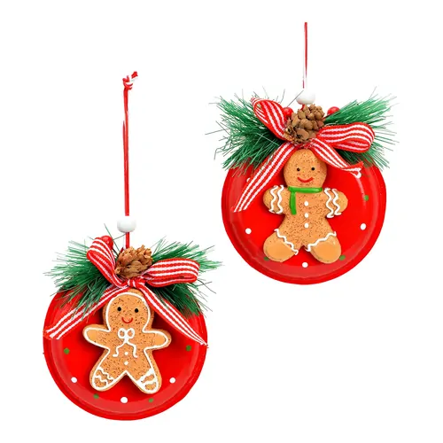 9cm Metal Gingerbread On Red Christmas Hanging Decoration- Assorted Designs image