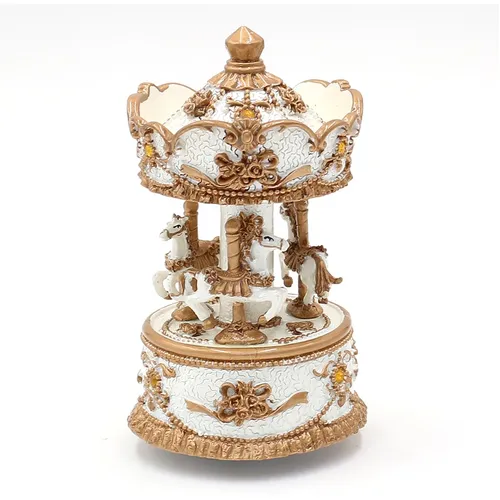 White & Gold Carousel Music Box With Horses (Fur Elise) image