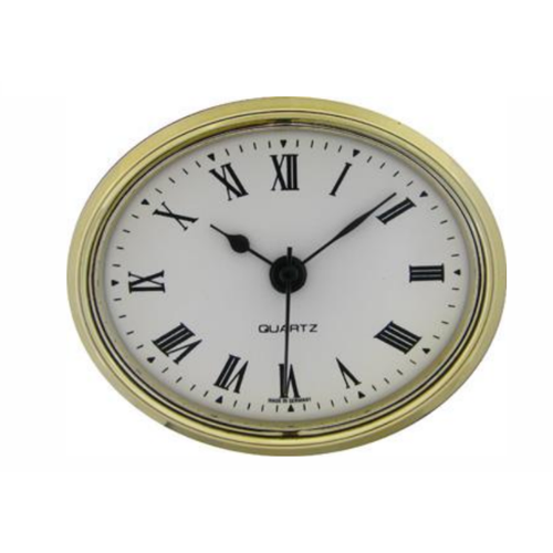 6.6cm x 8.8cm Gold Oval Clock Insert With White Dial & Roman Numerals image