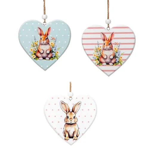 10cm Rabbit On Wooden Heart Hanging Decoration- Assorted Designs image
