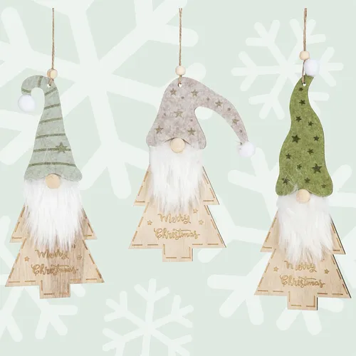 Wooden Christmas Tree Gnome With Felt Hat Hanging Decoration- Assorted Designs image