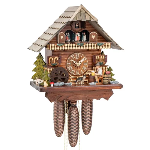Beer Drinker & Water Wheel 8 Day Mechanical Chalet Cuckoo Clock With Dancers 37cm By HEKAS image