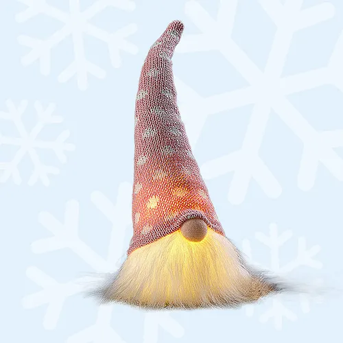 23cm Pink & White LED Gnome Decoration | Pink Hat With White Dots