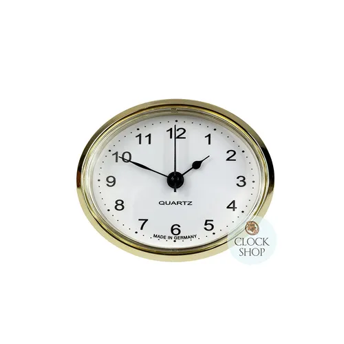 6.6cm x 8.0cm Gold Oval Clock Insert With White Dial & Arabic Numerals image