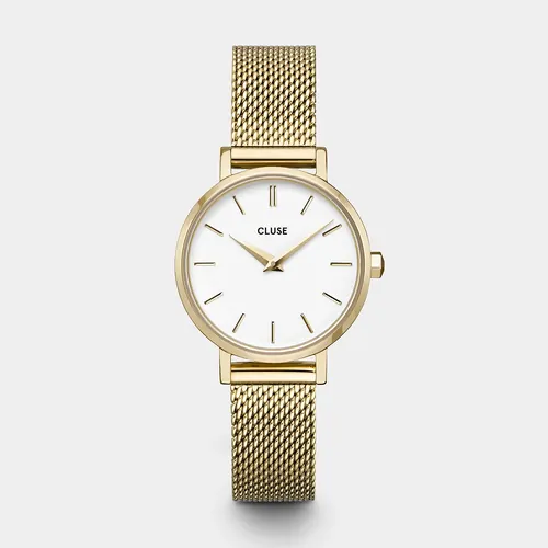 28mm Boho Chic Womens Quartz Watch With White Dial & Gold Plated Stainless Steel Mesh Band By CLUSE image
