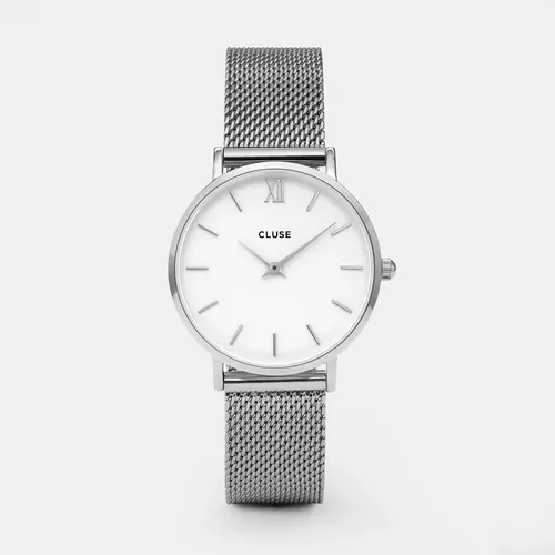 33mm Minuit Womens Quartz Watch With White Dial & Silver Stainless Steel Mesh Band By CLUSE image