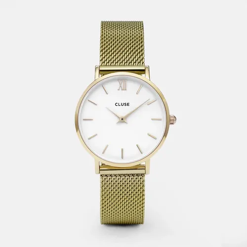 33mm Minuit Womens Quartz Watch With White Dial & Gold Stainless Steel Mesh Band By CLUSE image