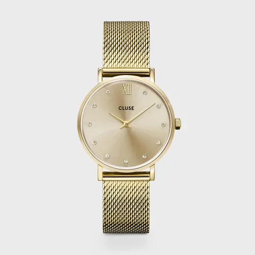 33mm Minuit Womens Quartz Watch With Gold Dial & Crystals & Stainless Steel Mesh Band By CLUSE image